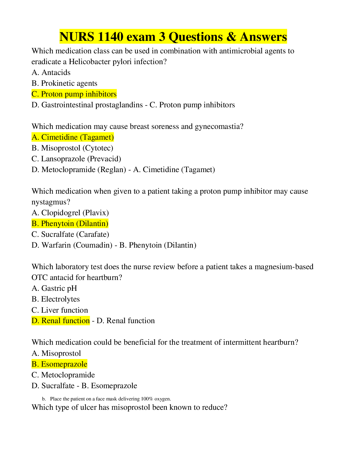 MED SURG 201 Medical Surgical Final Exam Questions and Answers; West